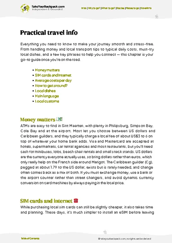 example page 7 from our offline Travel Guide for Sint Maarten